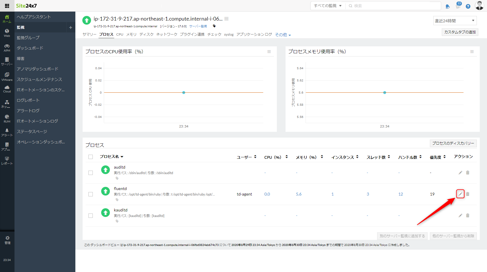 プロセス監視の閾値を設定する手順1