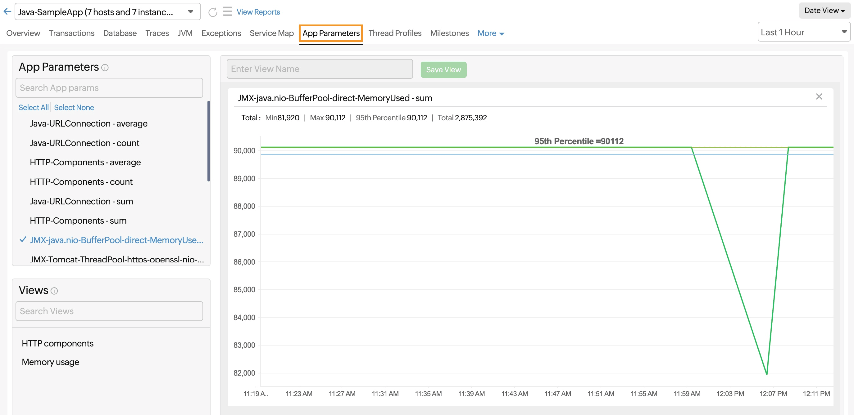 アプリケーションパラメータータブ
