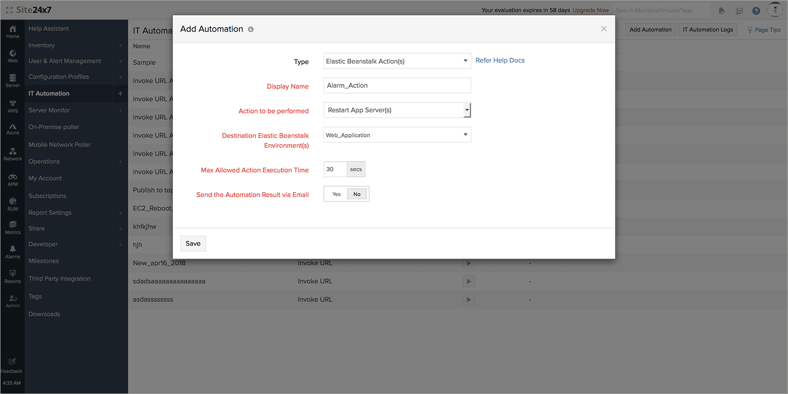Action profile to automate EC2 stop and start or reboot