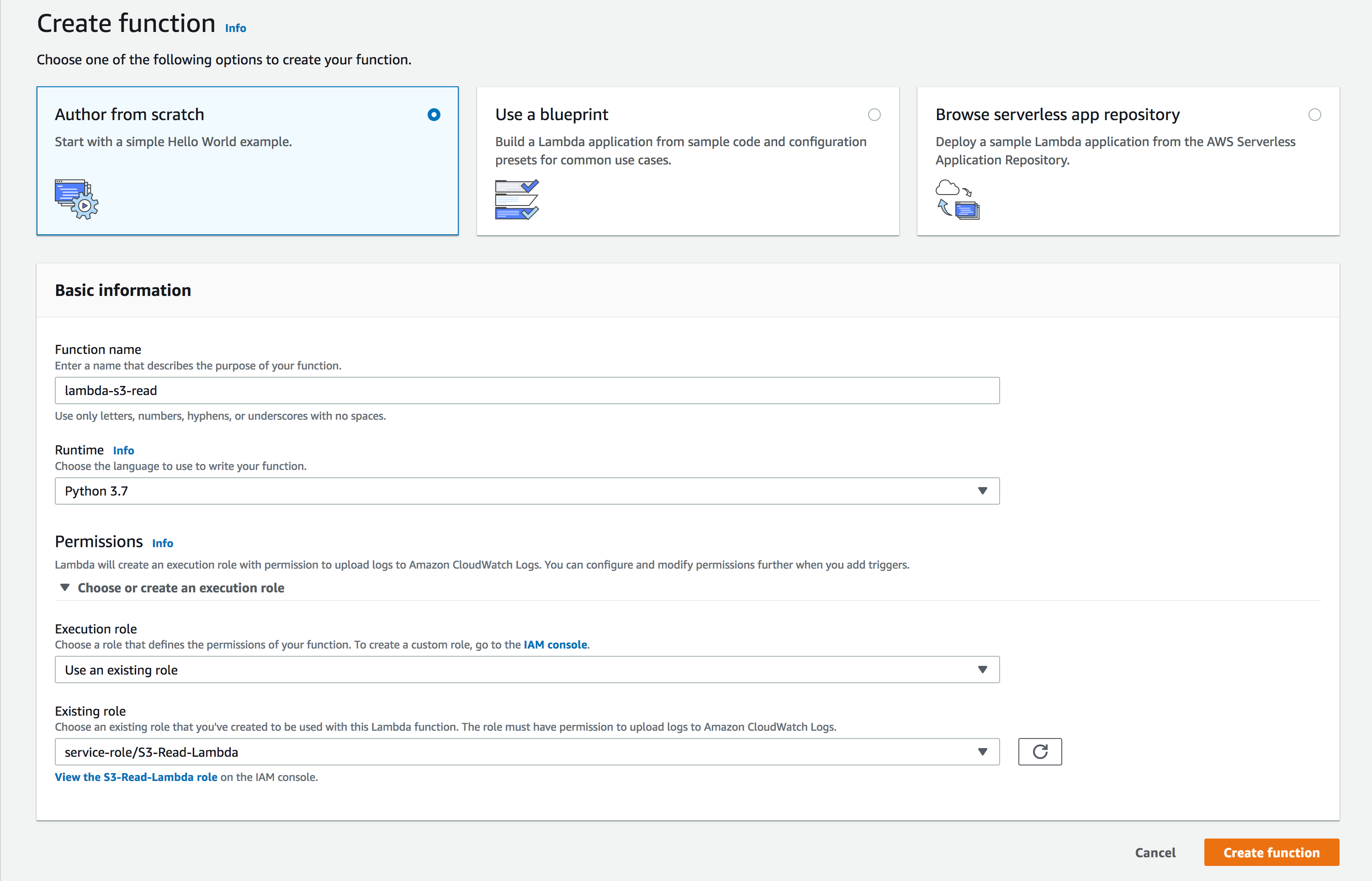 Configure lambda function