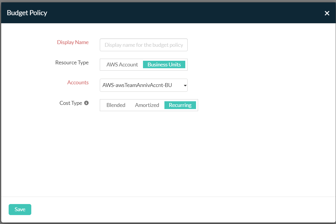 Configure a budget policy for cloud cost.