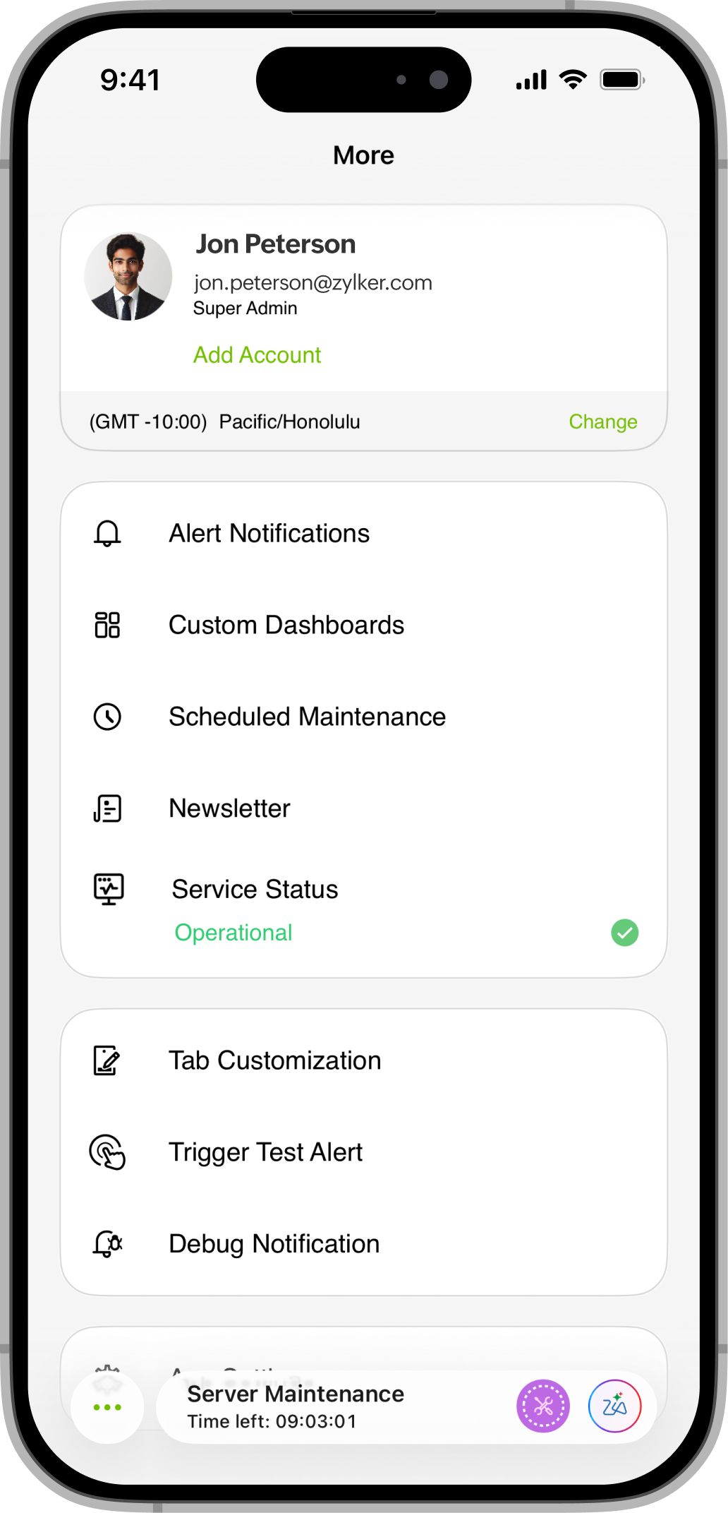 iOS App Settings デバッグ通知