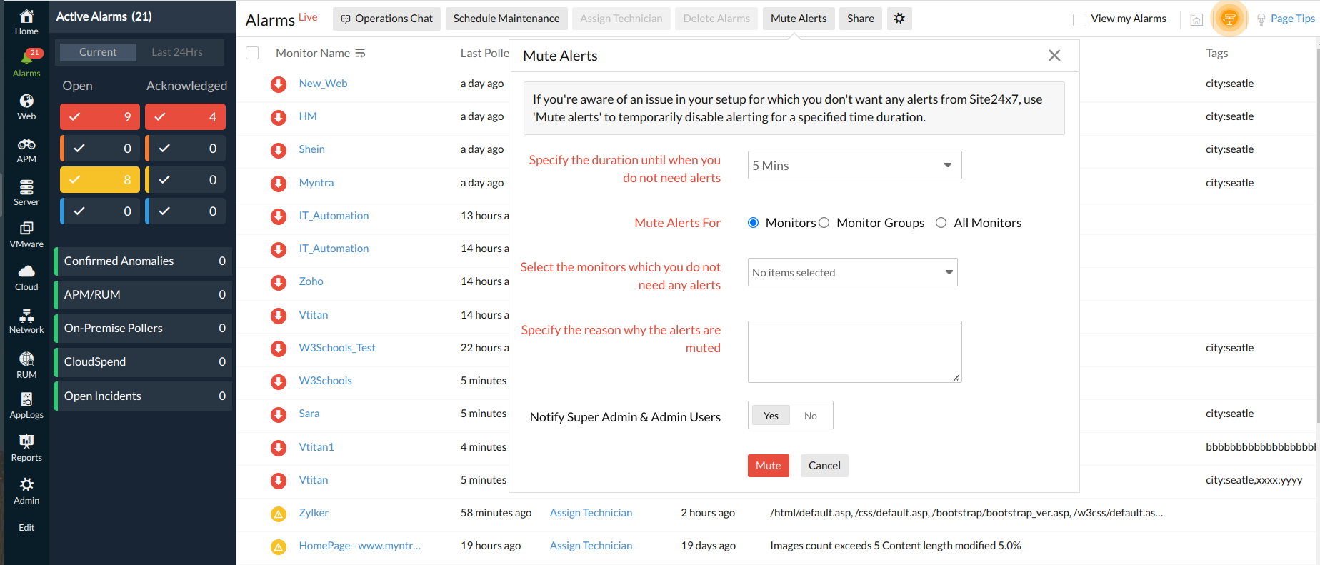 mute-alerts Mute or unmute alarms
