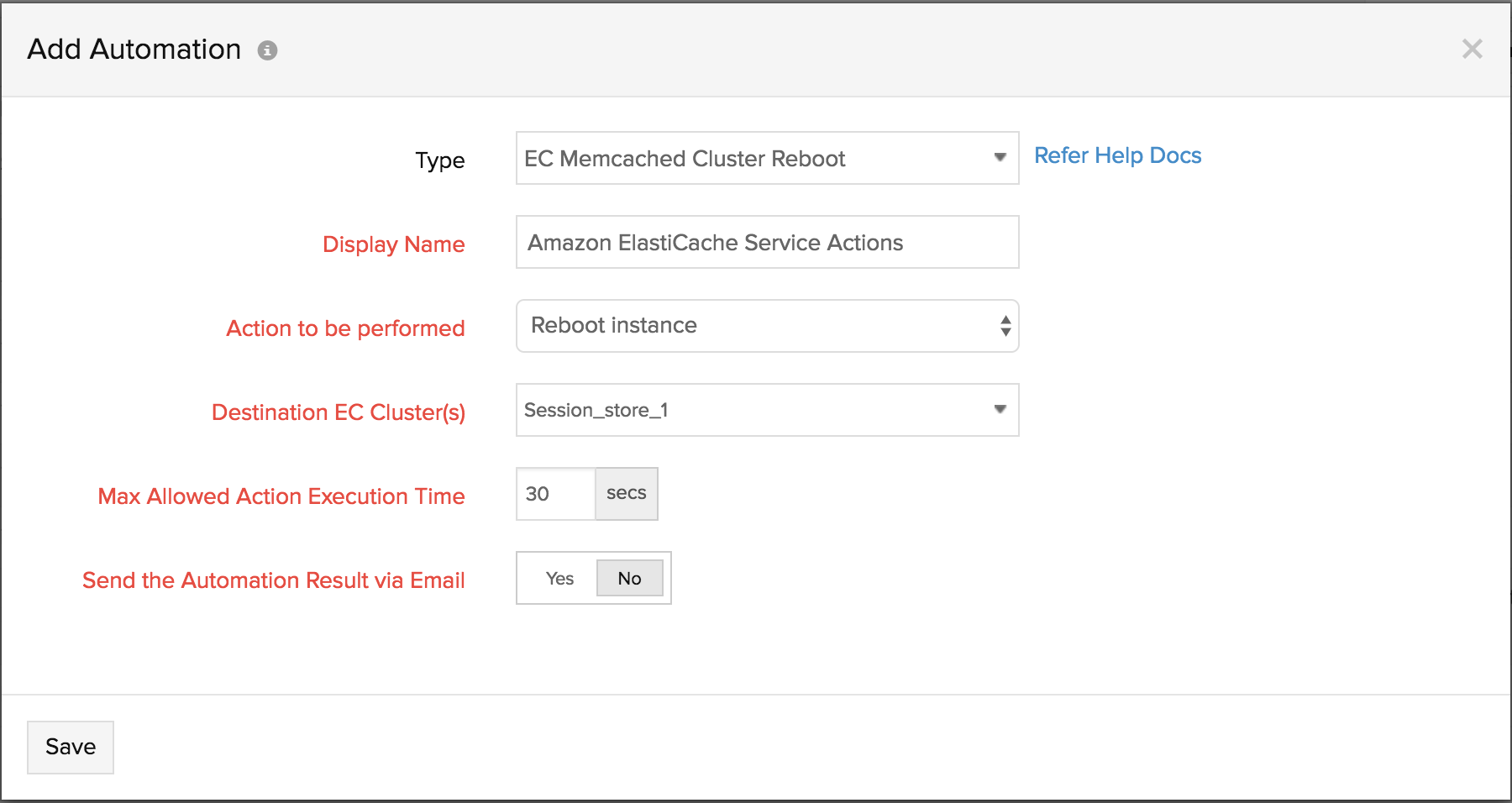 Create an action profile to automate action on Memcached clusters/nodes