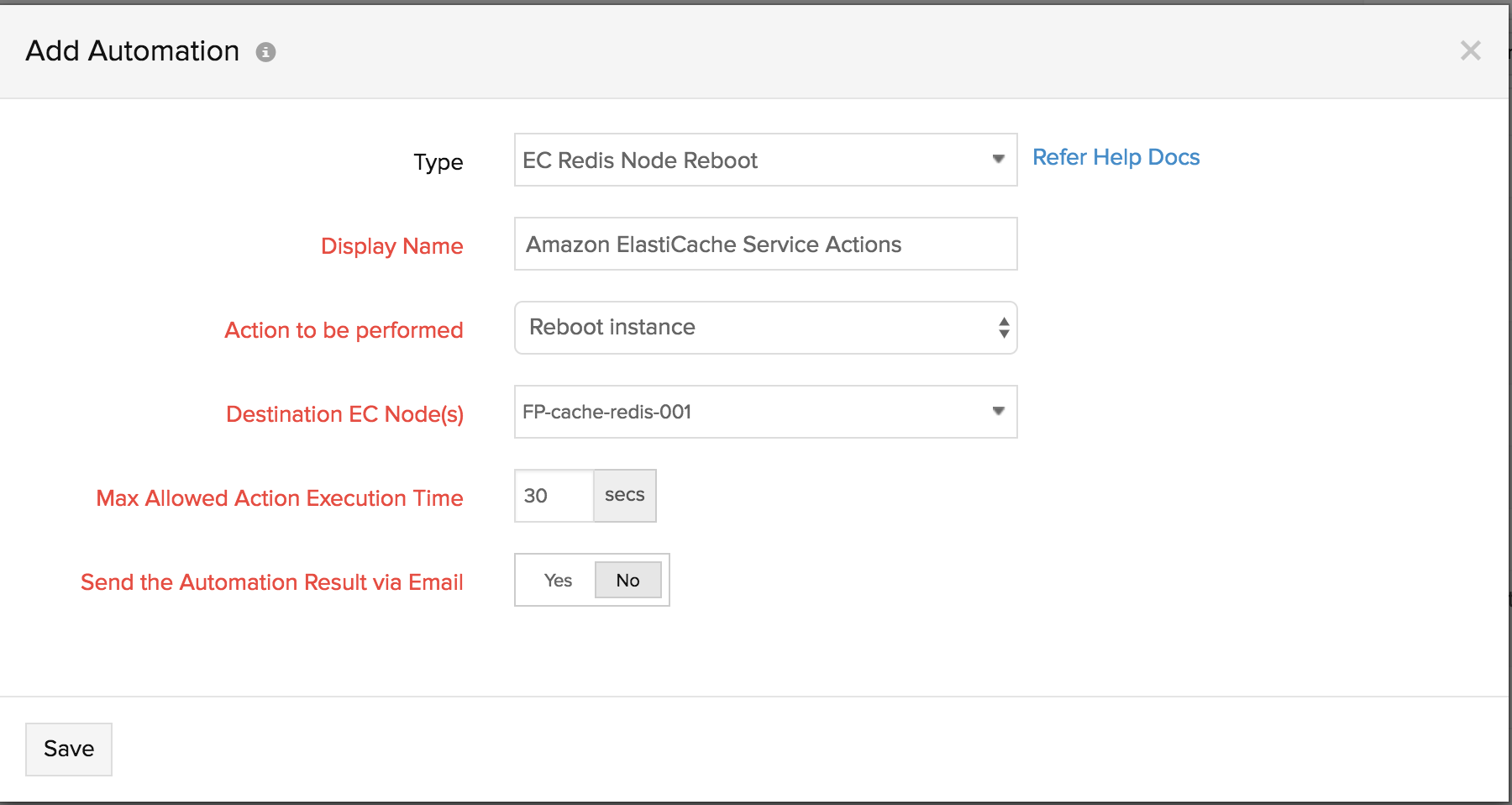Create an action profile to automate action on Redis nodes