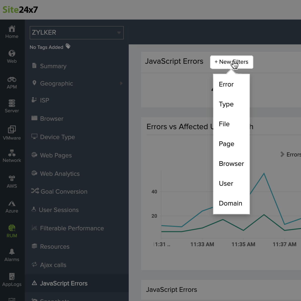 JavaScriptエラーのトラブルシュート | Site24x7のヘルプ