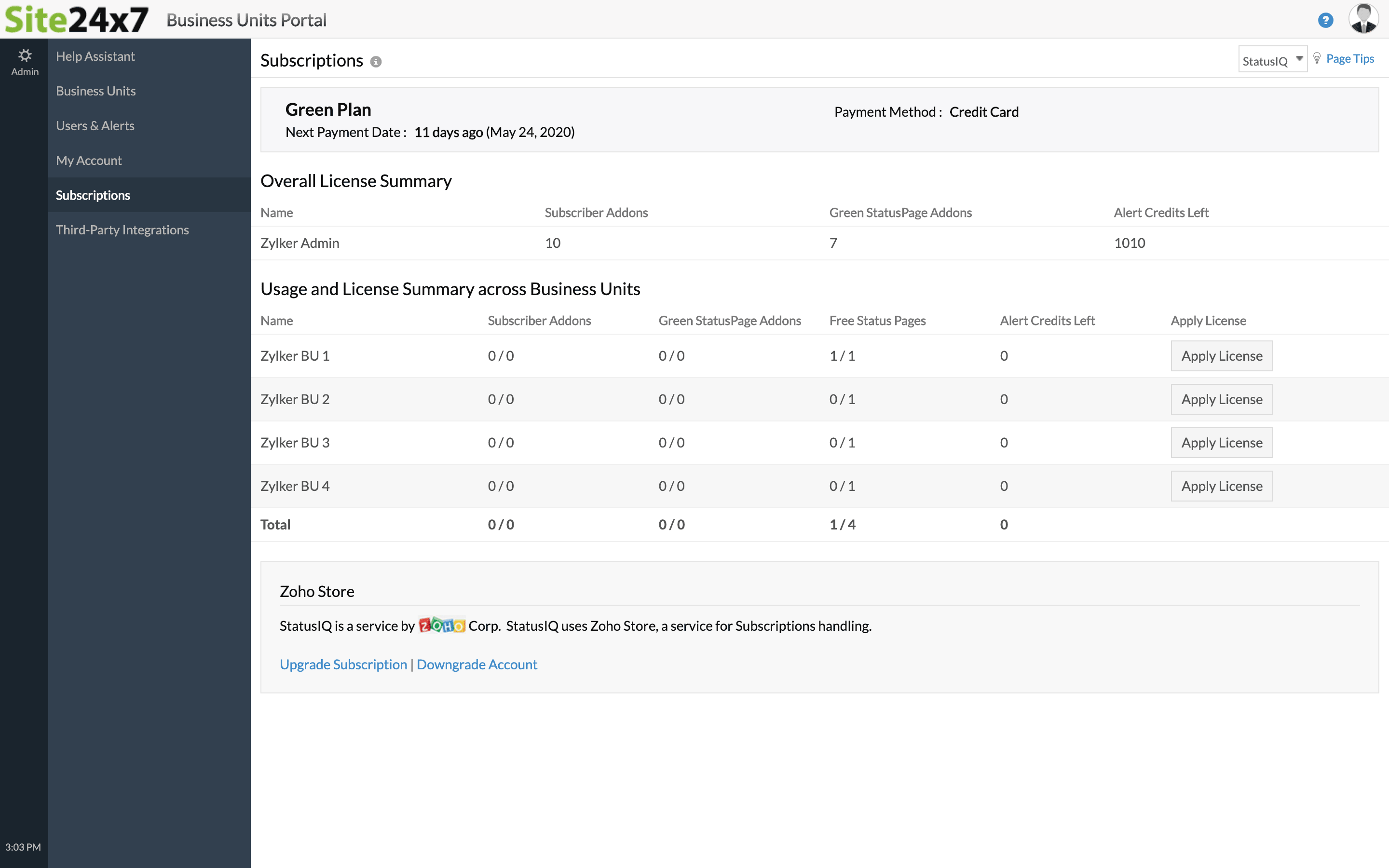 statusiq-subscription-summary-bu View statusiq subscription summary for your bu account