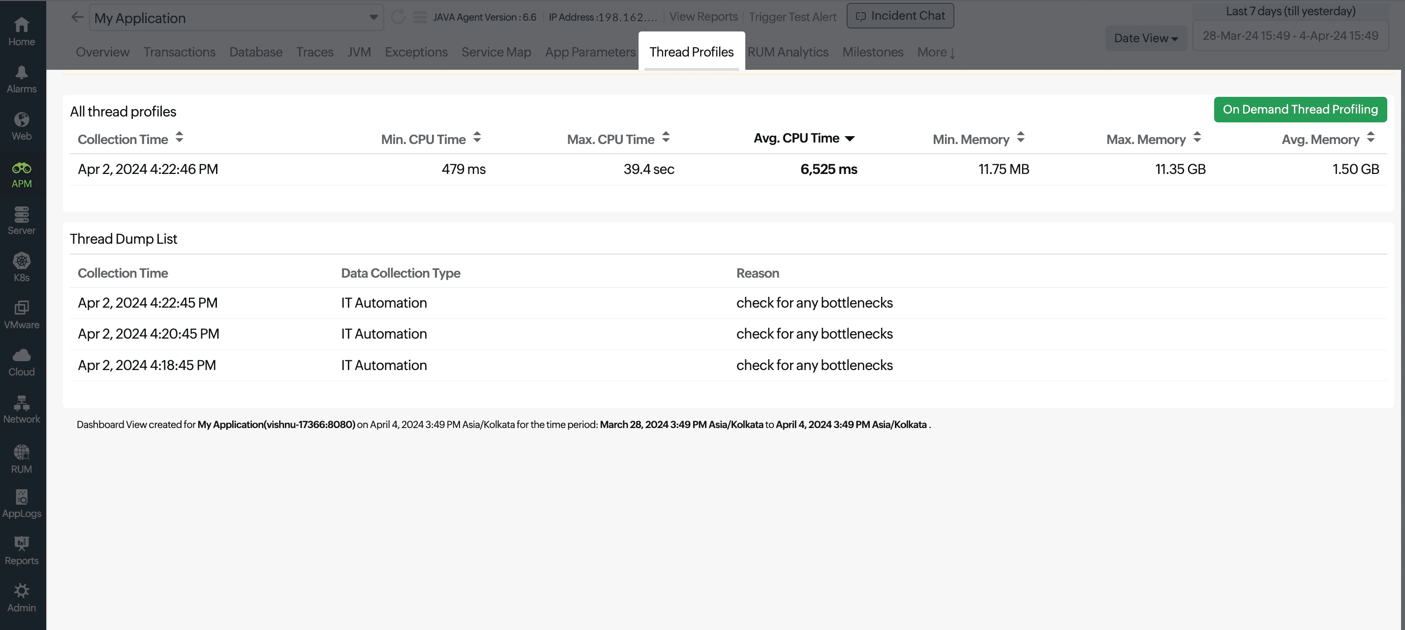スレッドプロファイルタブ