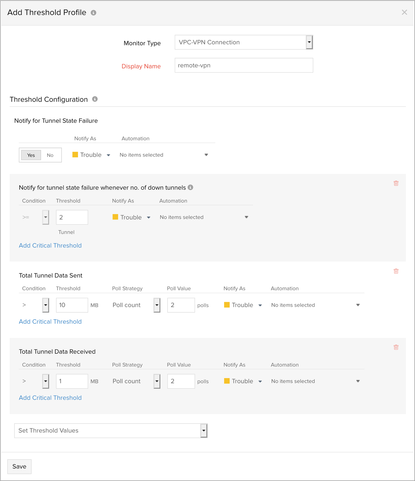 Set thresholds for your IPsec VPN connection